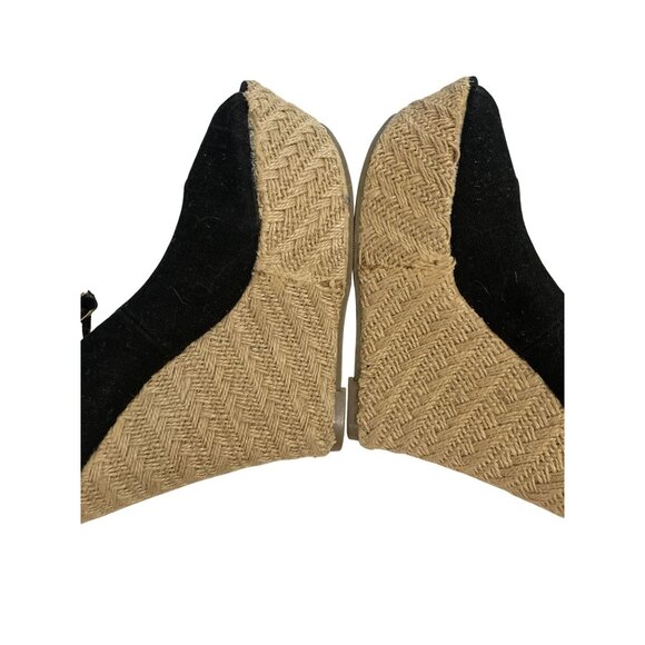 Glo Jeans Women's Size 7.5M Black Fabric ankle strap Wedge peep toe Sandals - Picture 5 of 7